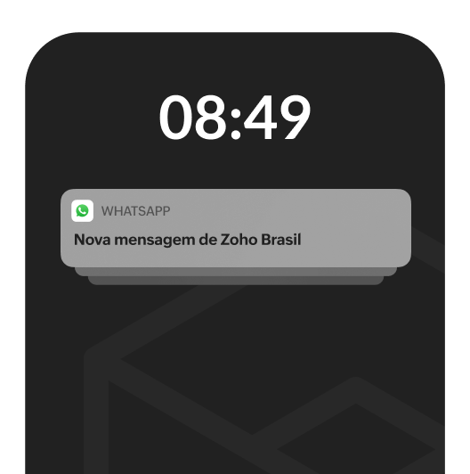 Celular com notificações da Zoho no WhatsApp