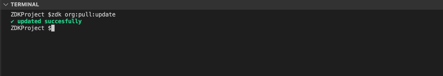 zdk org pull update command executed in terminal
