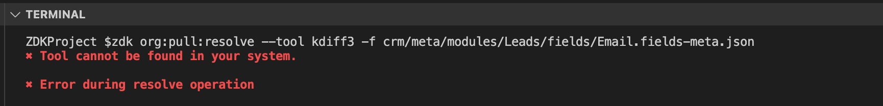 zdk org pull resolve: error if tool is unavailable