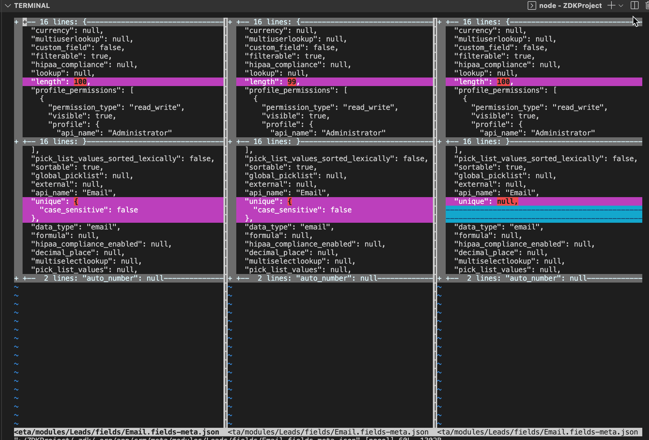 zdk org pull resolve command shown in vimdiff