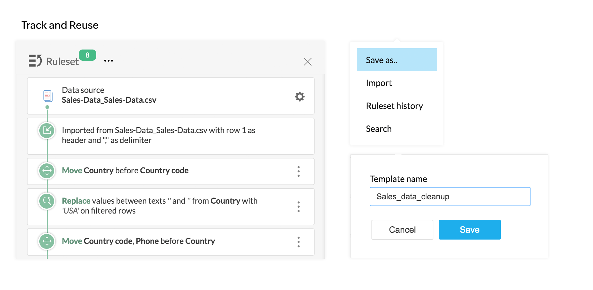 Rastreie e reutilize dados – Zoho DataPrep