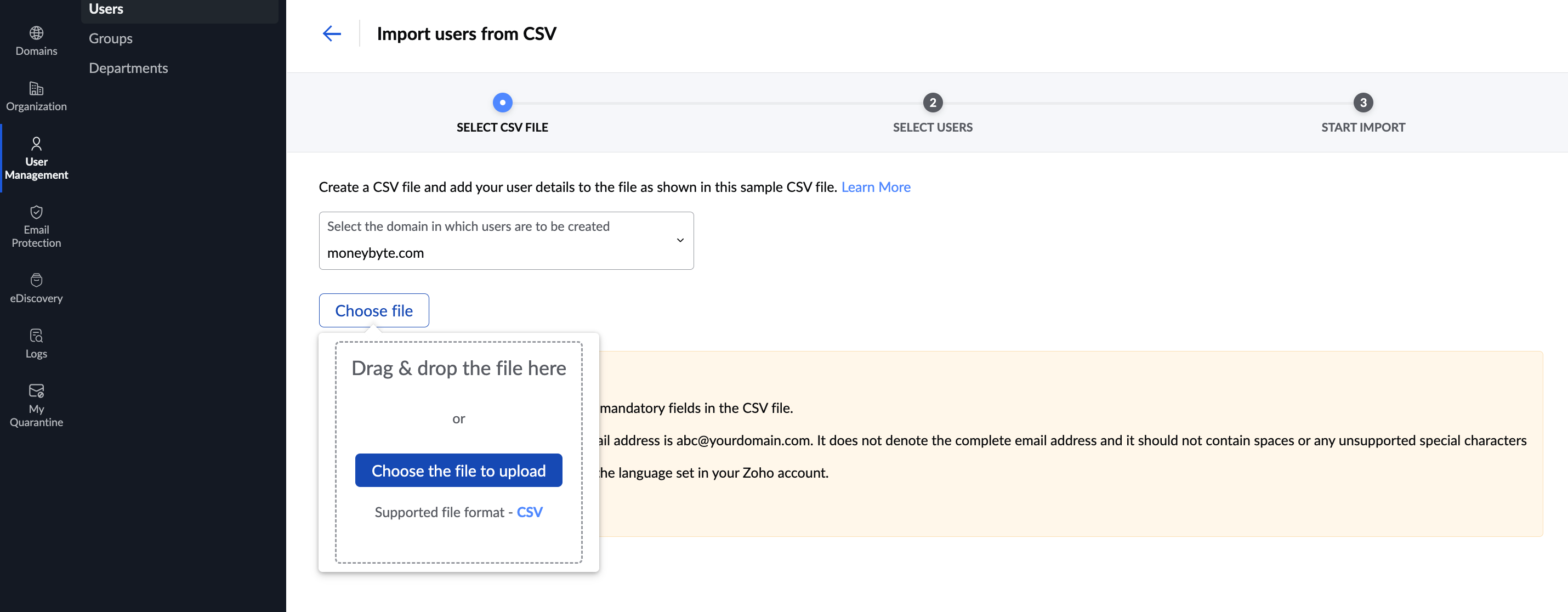 Choose CSV file