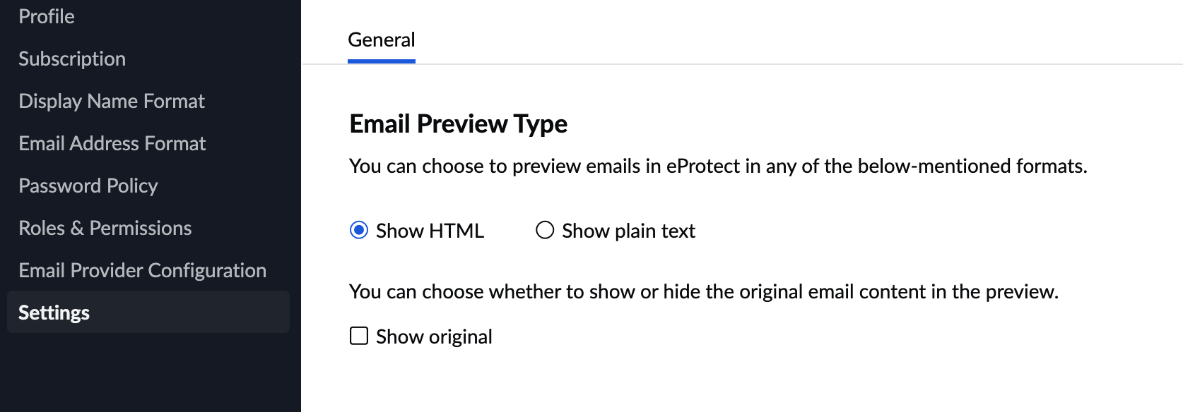 Email Preview Settings