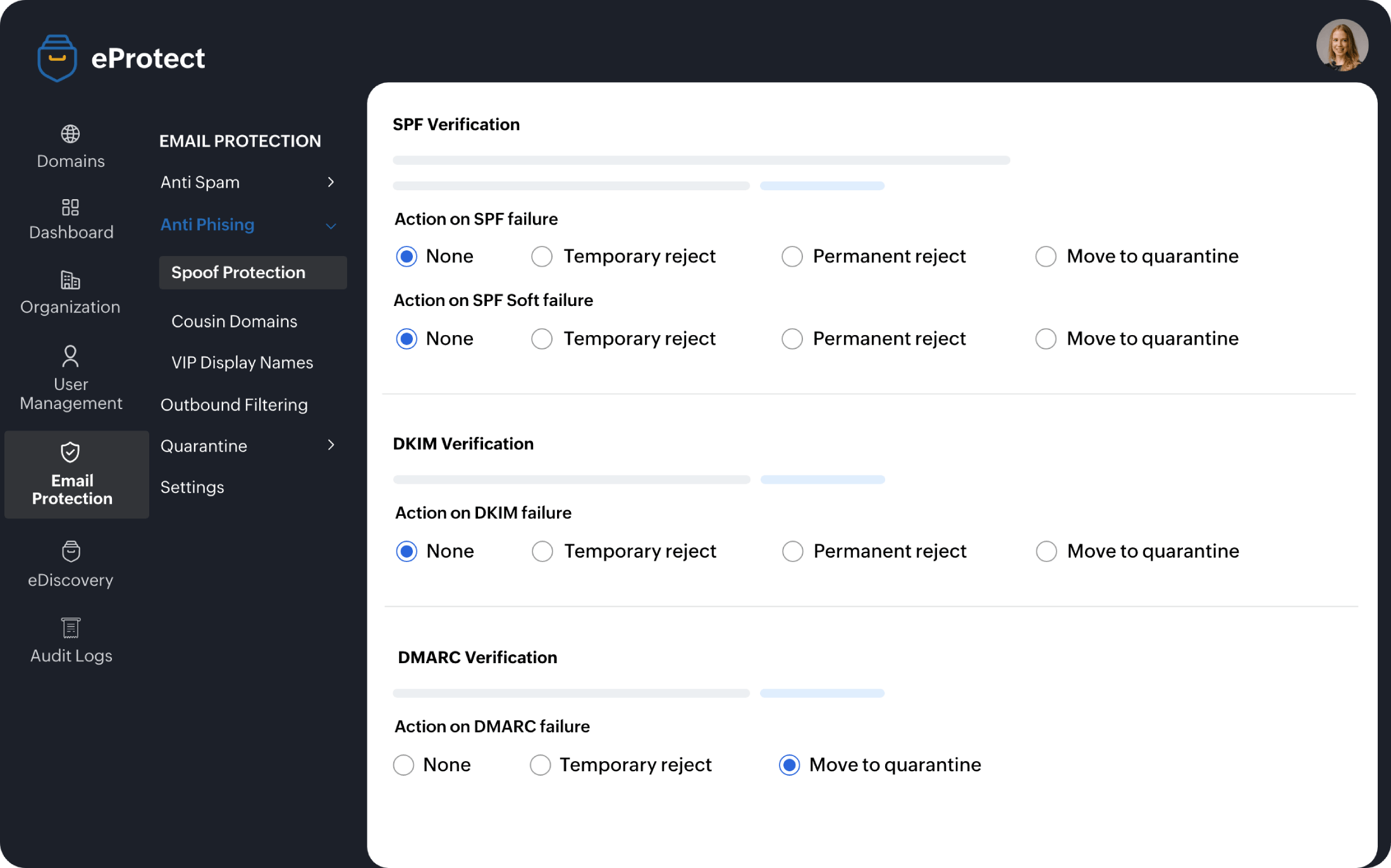 In the user interface, an email protection dashboard was displayed