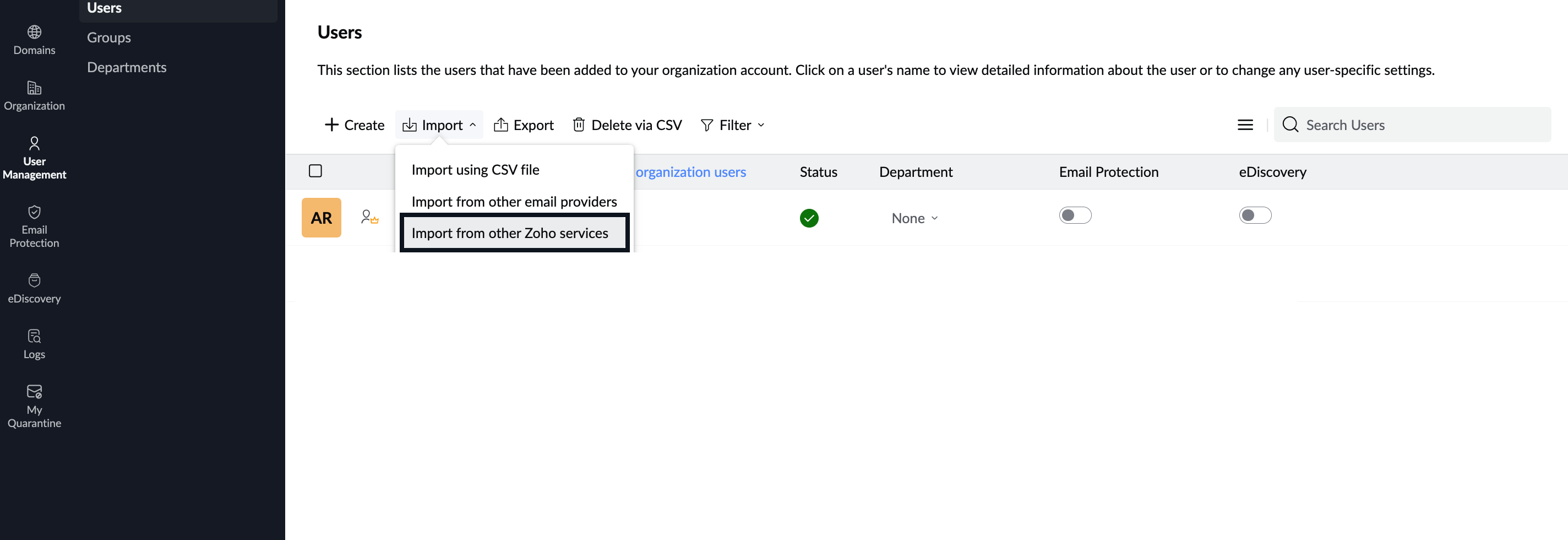 Import Users from other Zoho Services