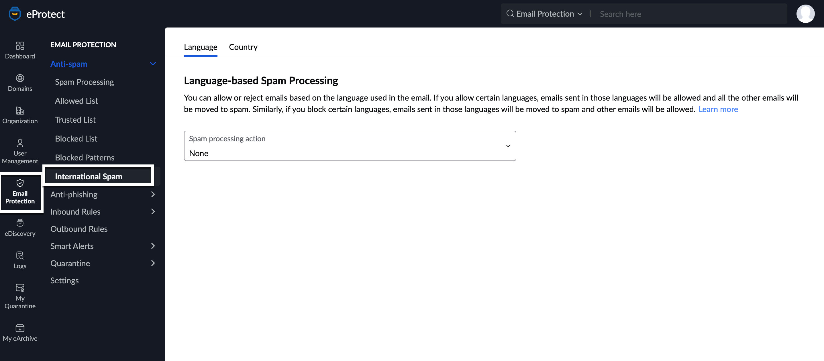 Language-based Spam Processing