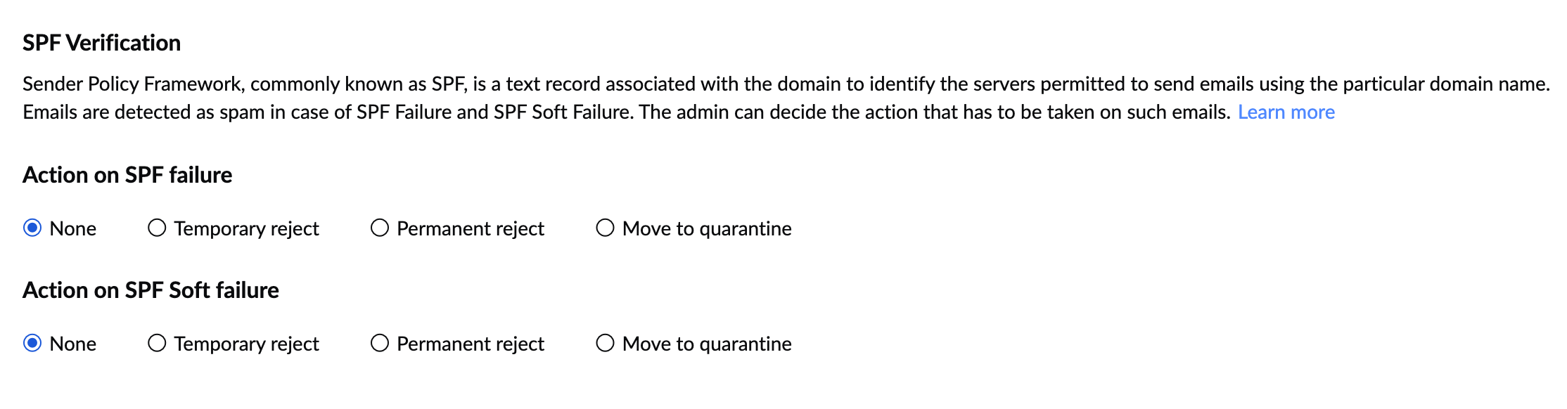 SPF Verification Settings