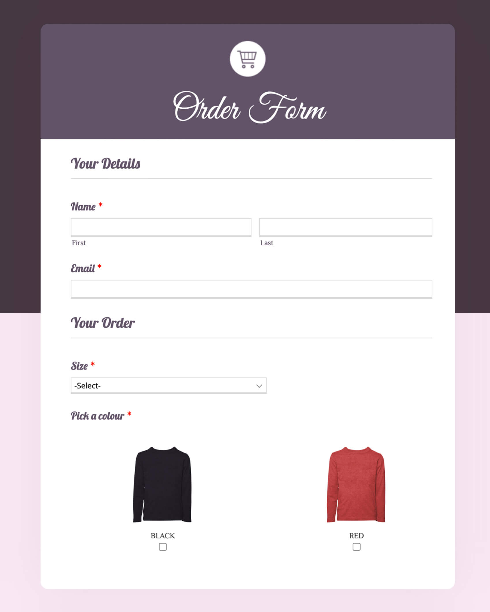 Order and payment forms