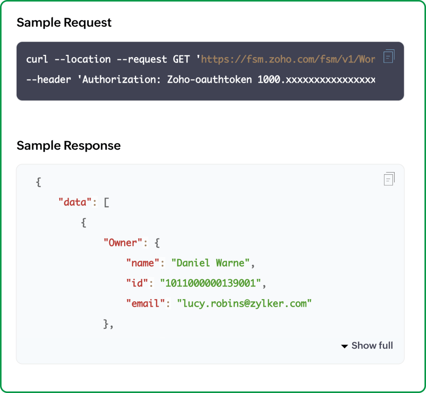 REST APIs For Zoho FSM