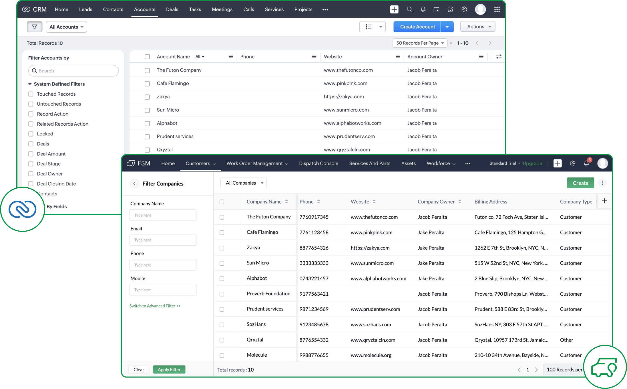 Link Contacts and Accounts between Zoho Desk and Zoho FSM