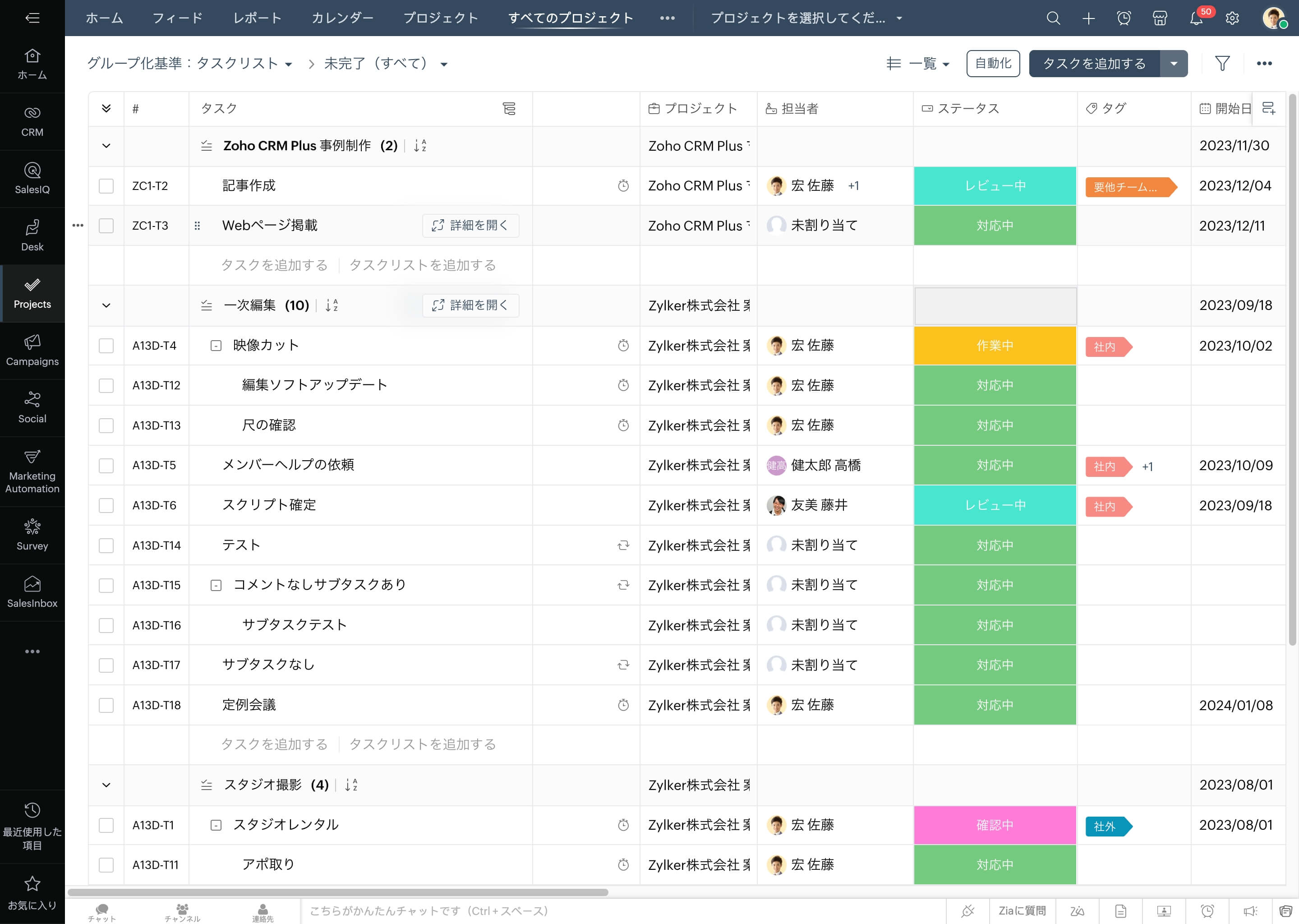 Zoho CRM Plus- Guided Tour - Projects work over view