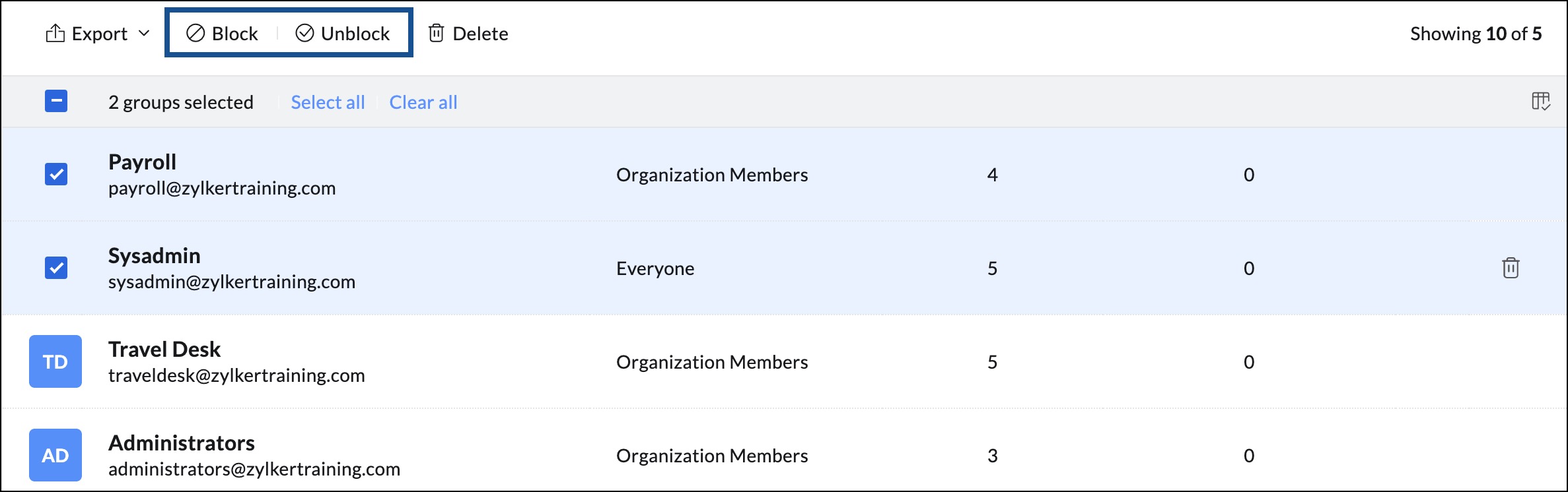 block or unblock groups