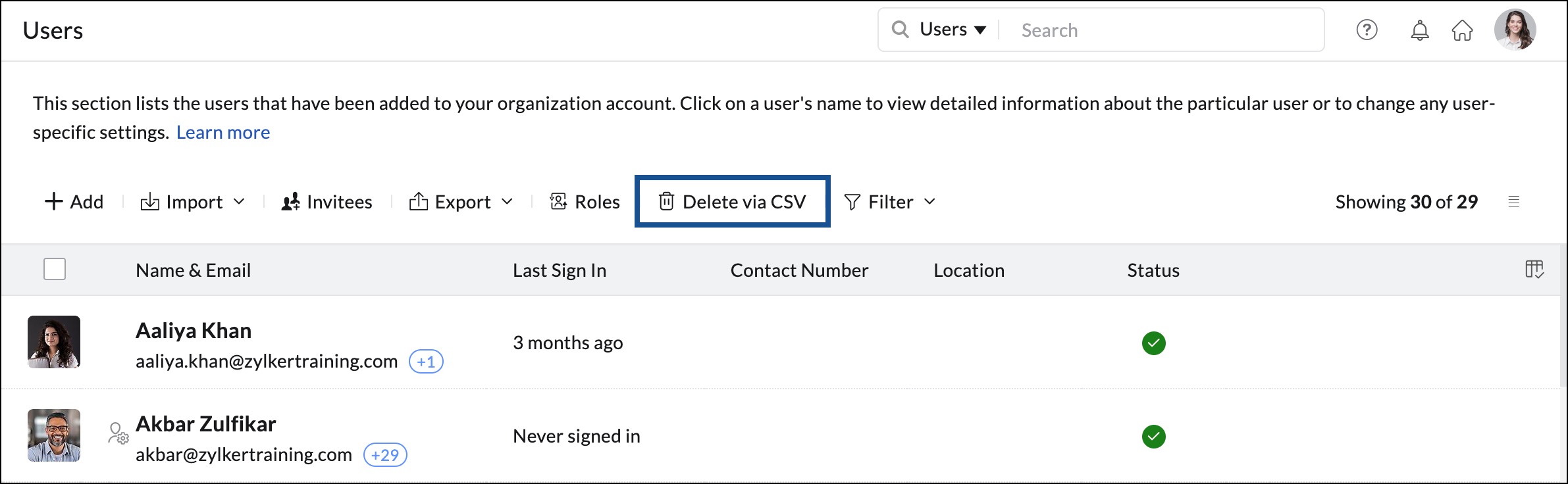 menghapus pengguna secara massal dengan file CSV