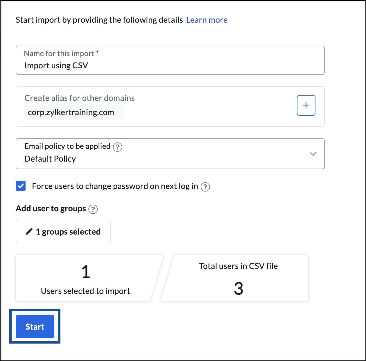 start import using CSV