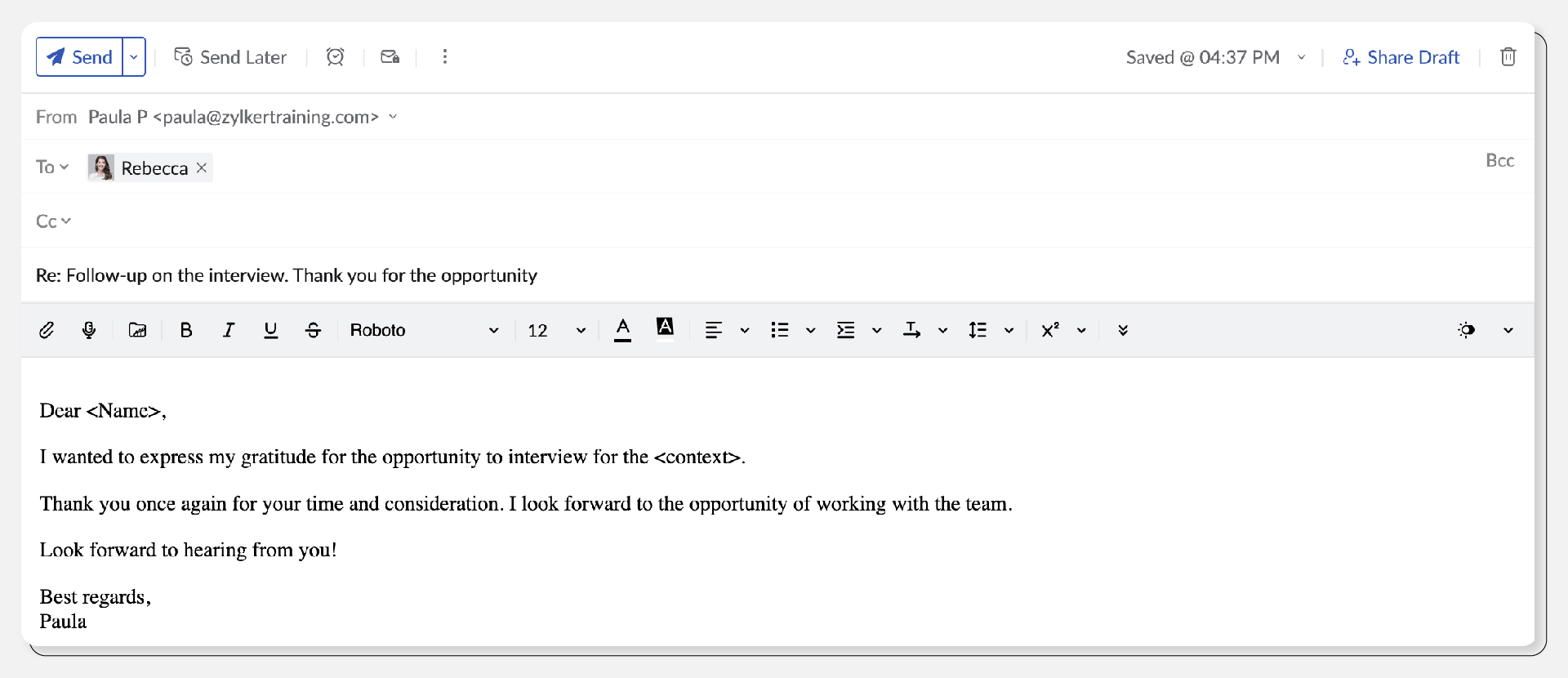 Follow up email after an interview