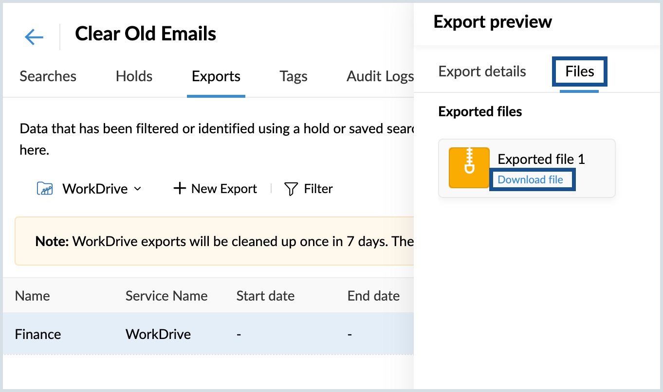 Download WorkDrive Export