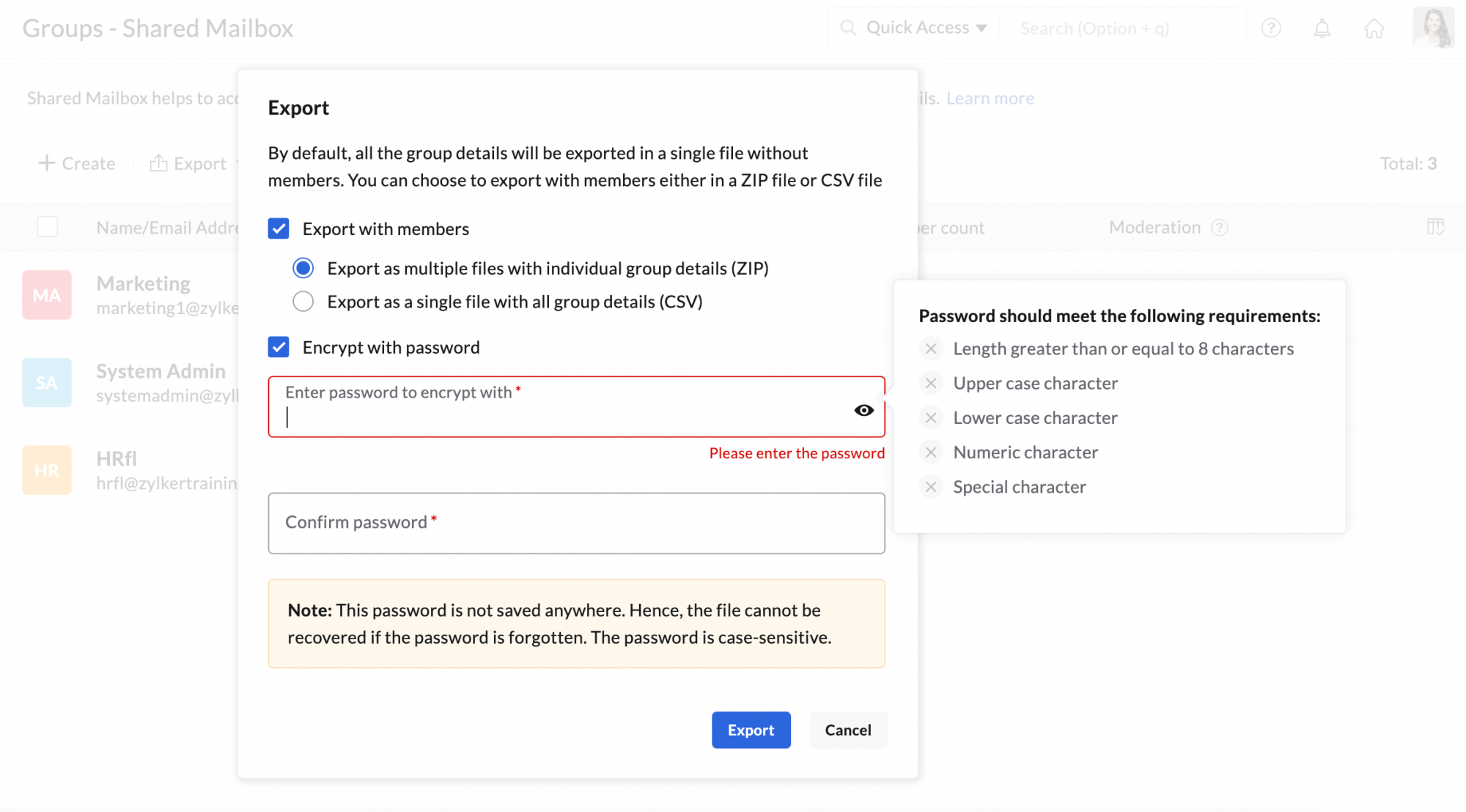 exporting shared mailbox