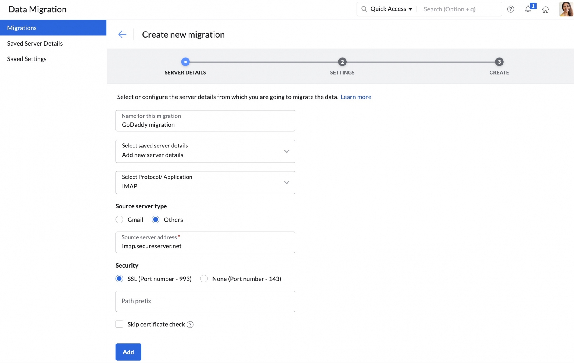 IMAP server details