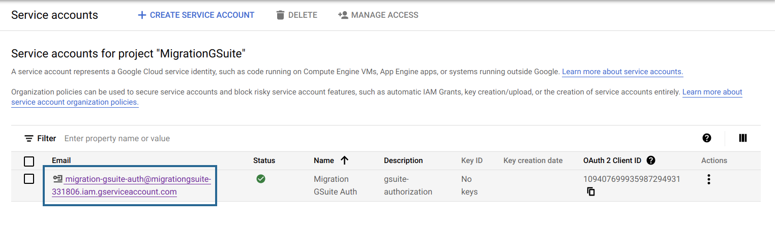 Gsuite Migration Account selection