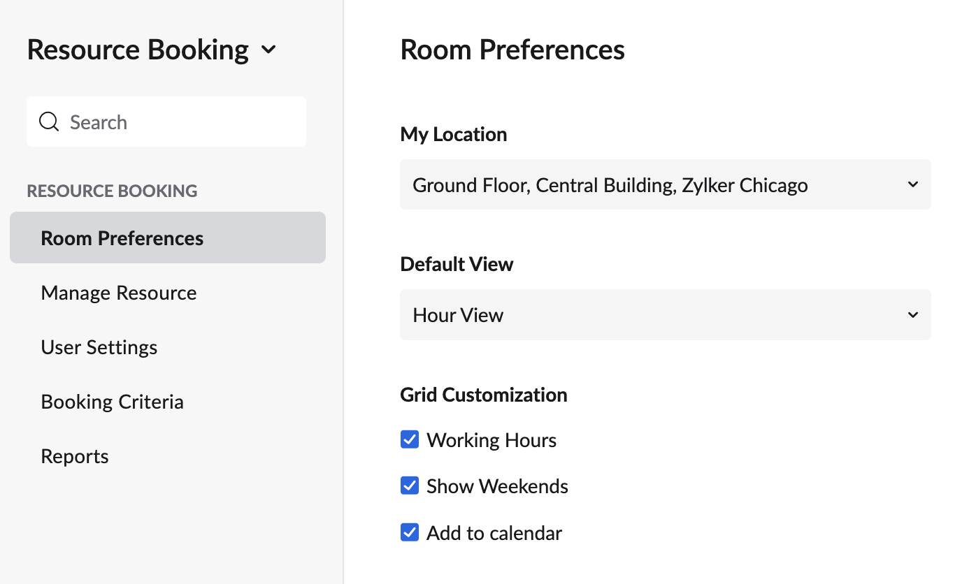 room preferences