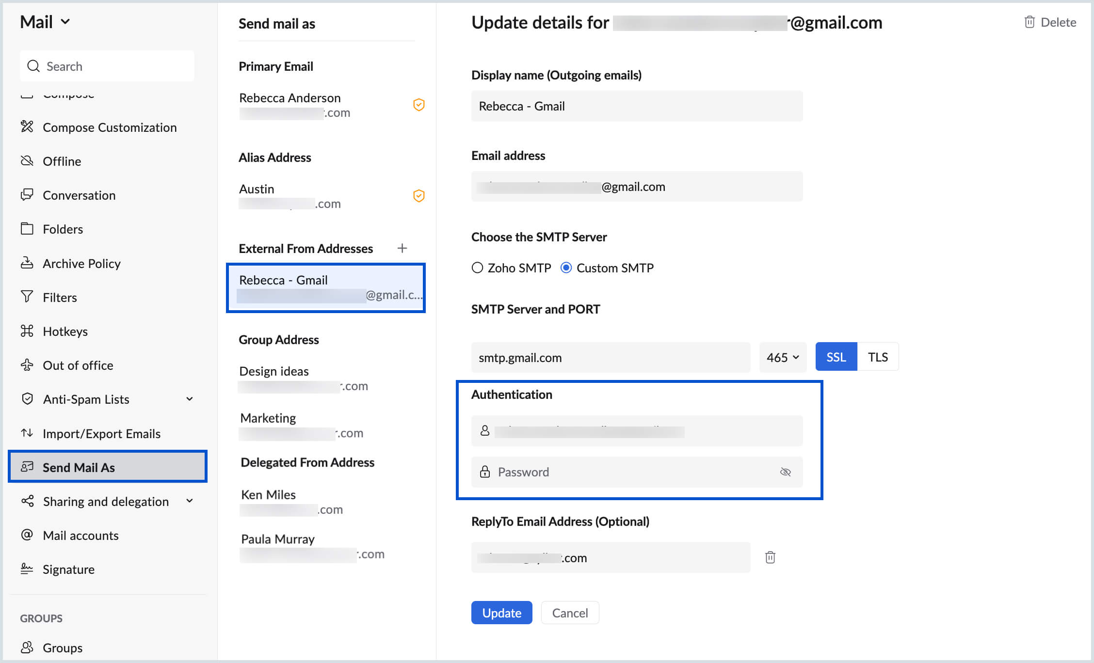 Outgoing authentication