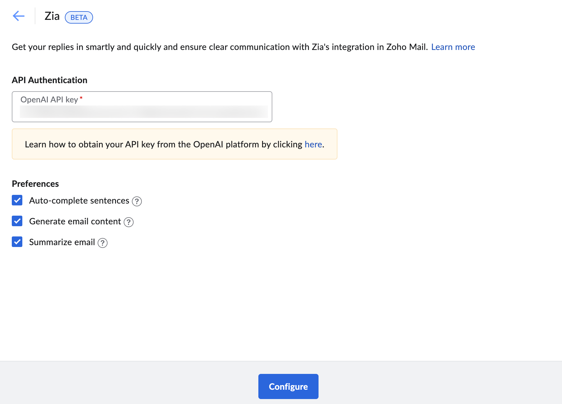 Configure Zia