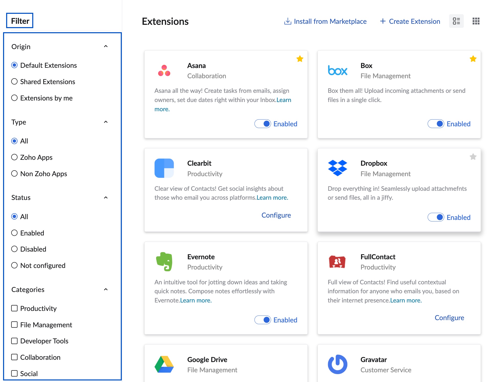 Integrations filter