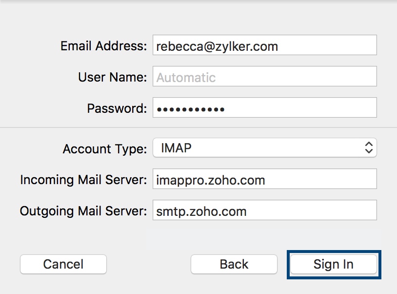 Configurer IMAP de Zoho Mail dans Mac