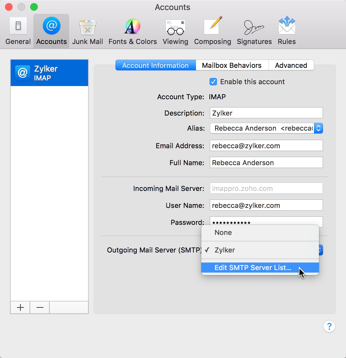 Configurações SMTP para Mac Mail