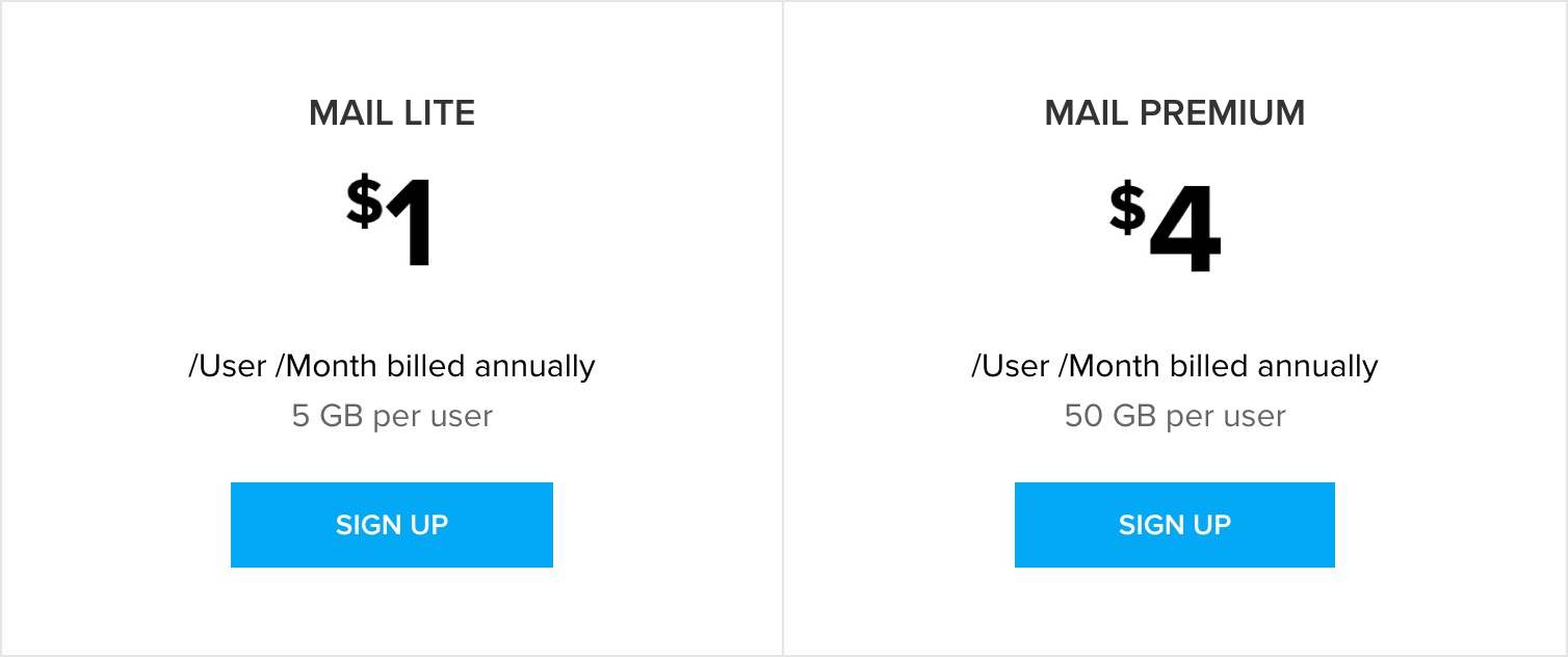 Zoho Mail Plan details