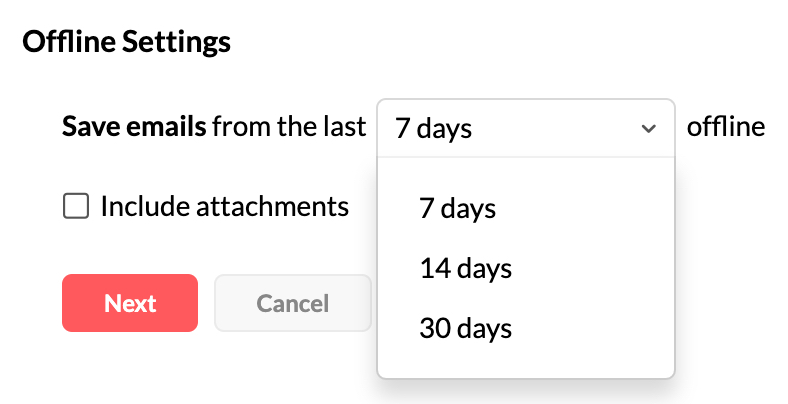 Time period for saving emails in offline mode