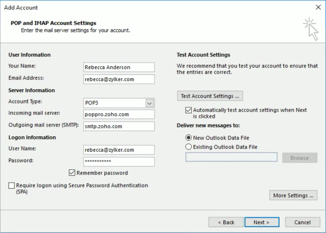 Microsoft Outlook POP configuration