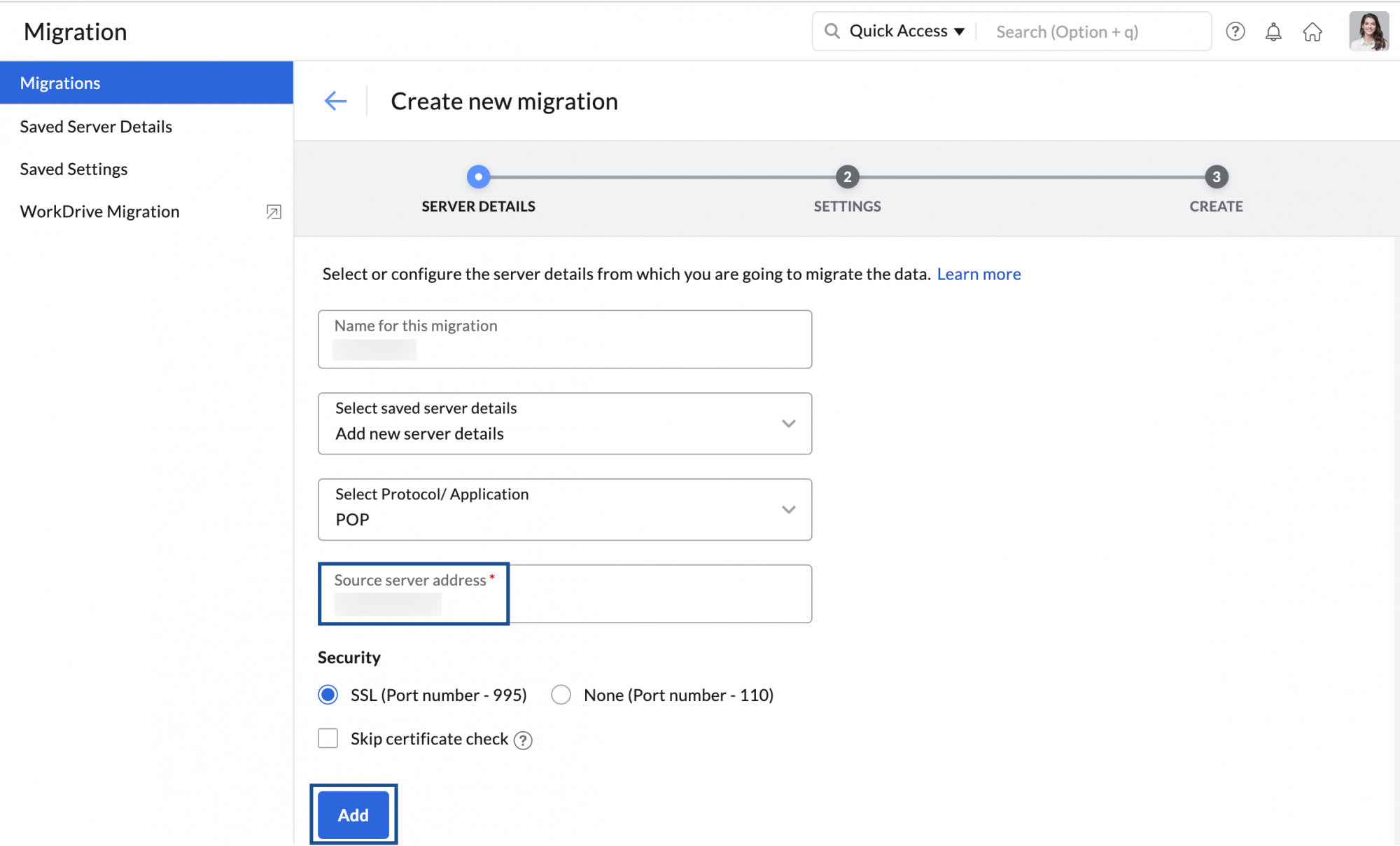 Zoho Mail Email Migration via POP/ IMAP