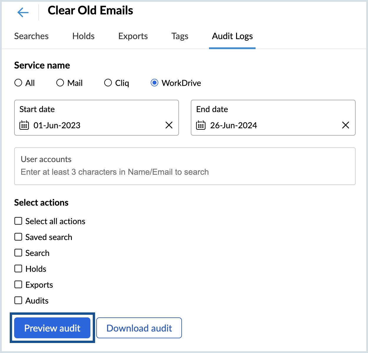 Preview WorkDrive Audit Logs