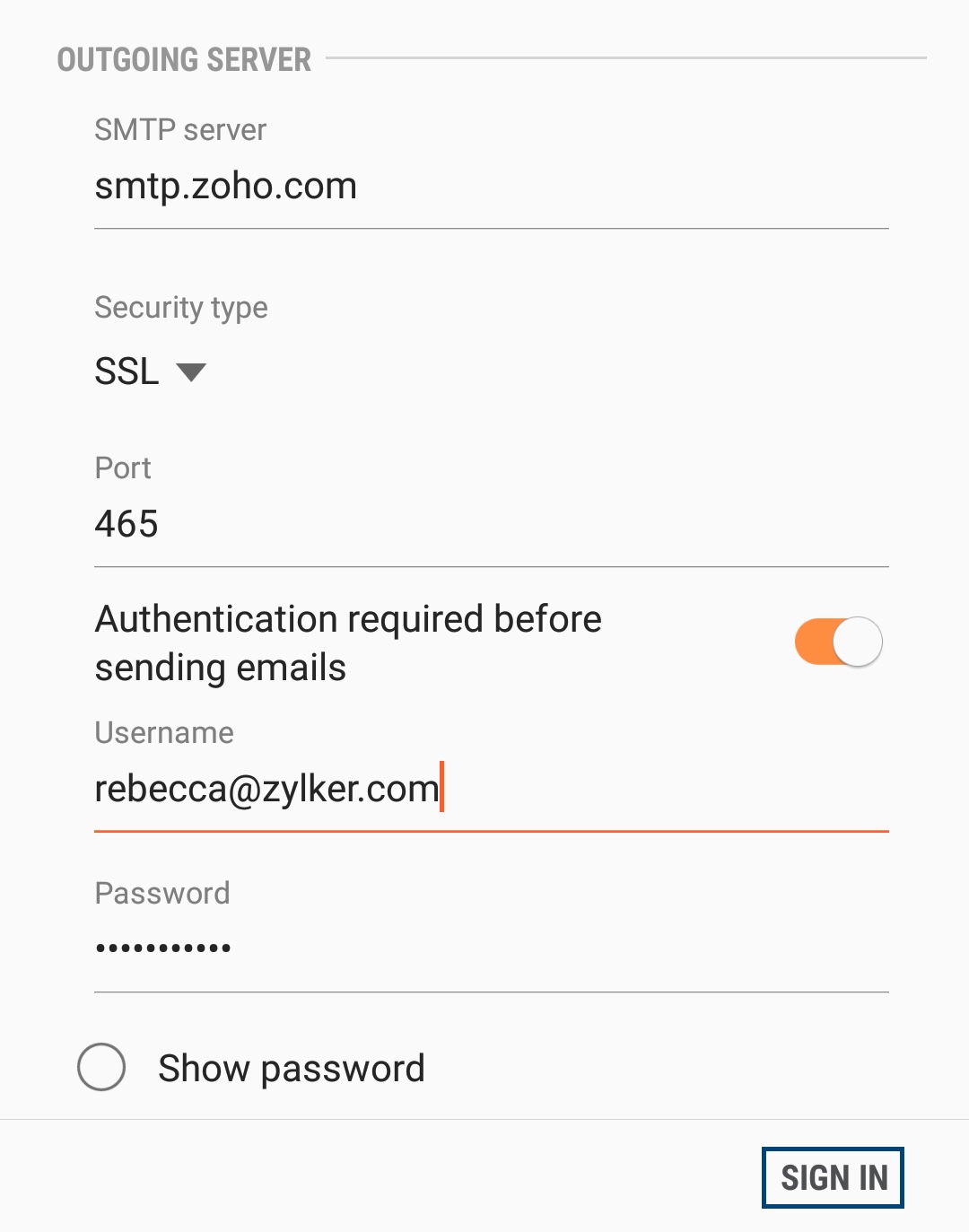 Configure Zoho Mail in Android - IMAP