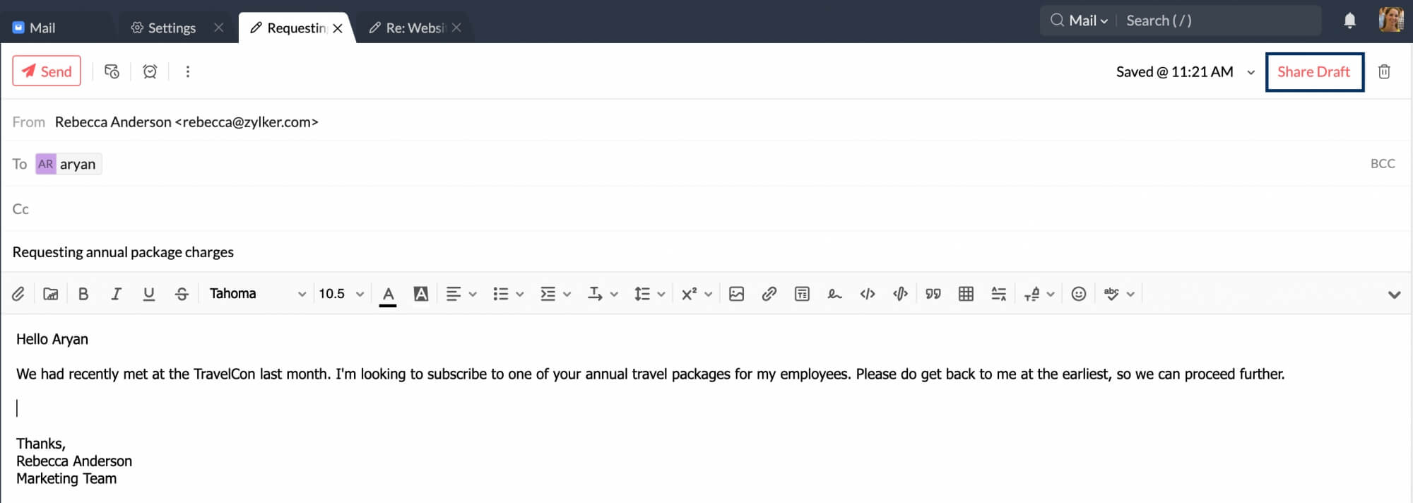 How to share 'Drafts' in Zoho Mail