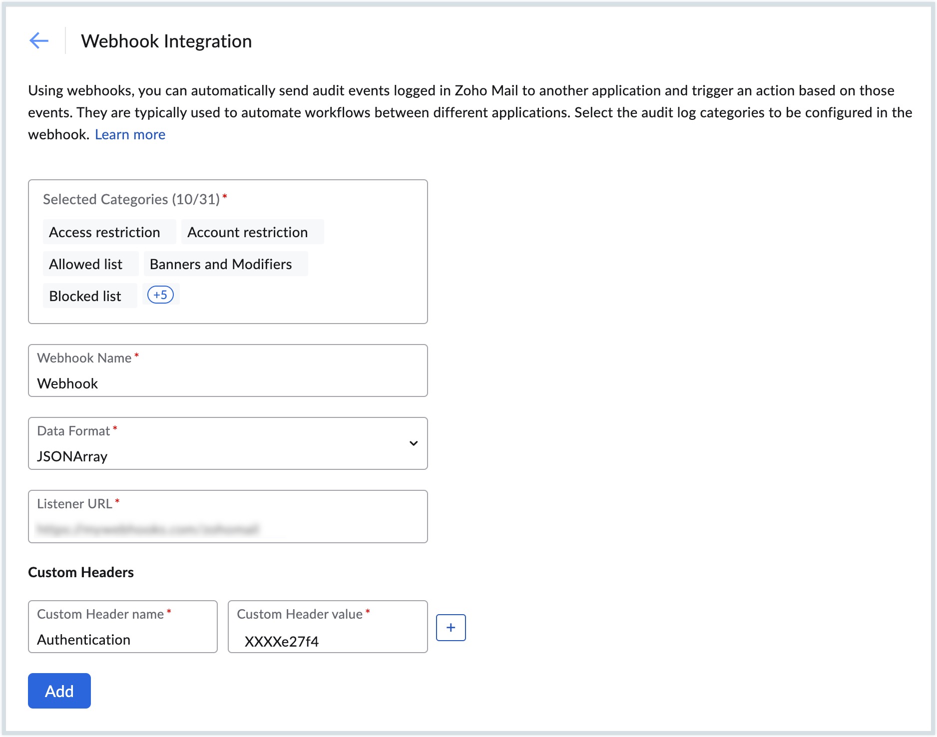 webhook configuration