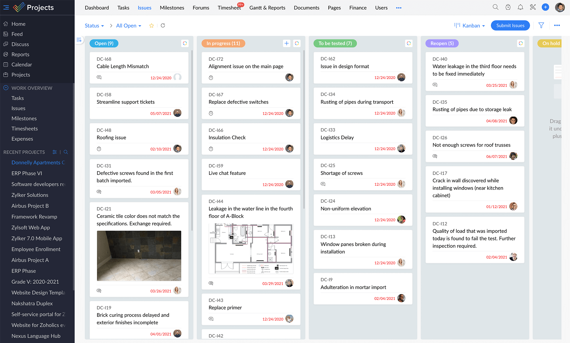 Kanban View Of Issues Zoho Projects 6050