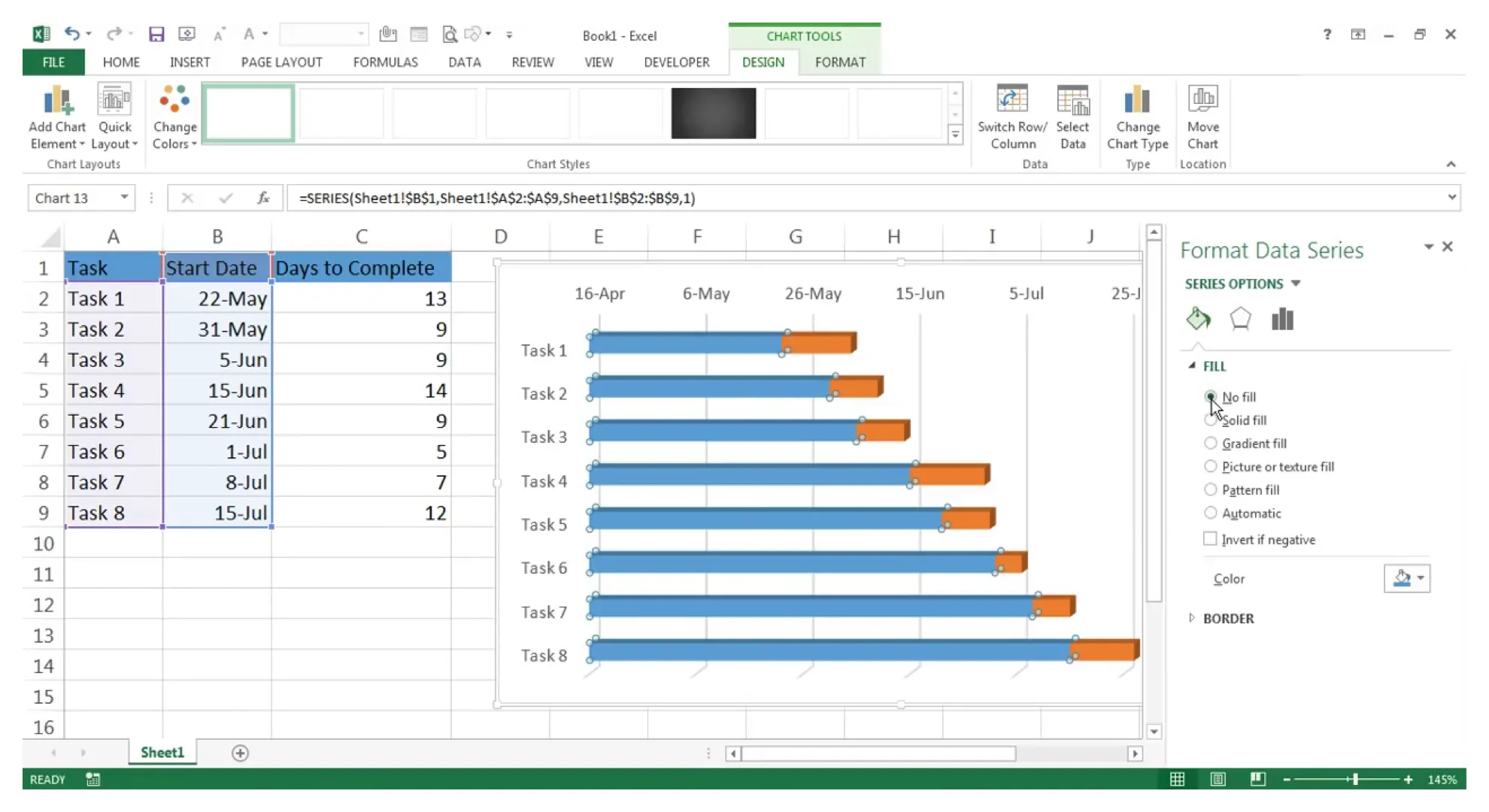 สร้างแผนภูมิแกนต์ใน Excel