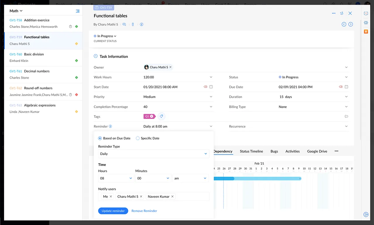 Herramienta de gestión de tareas en equipo - Zoho Projects