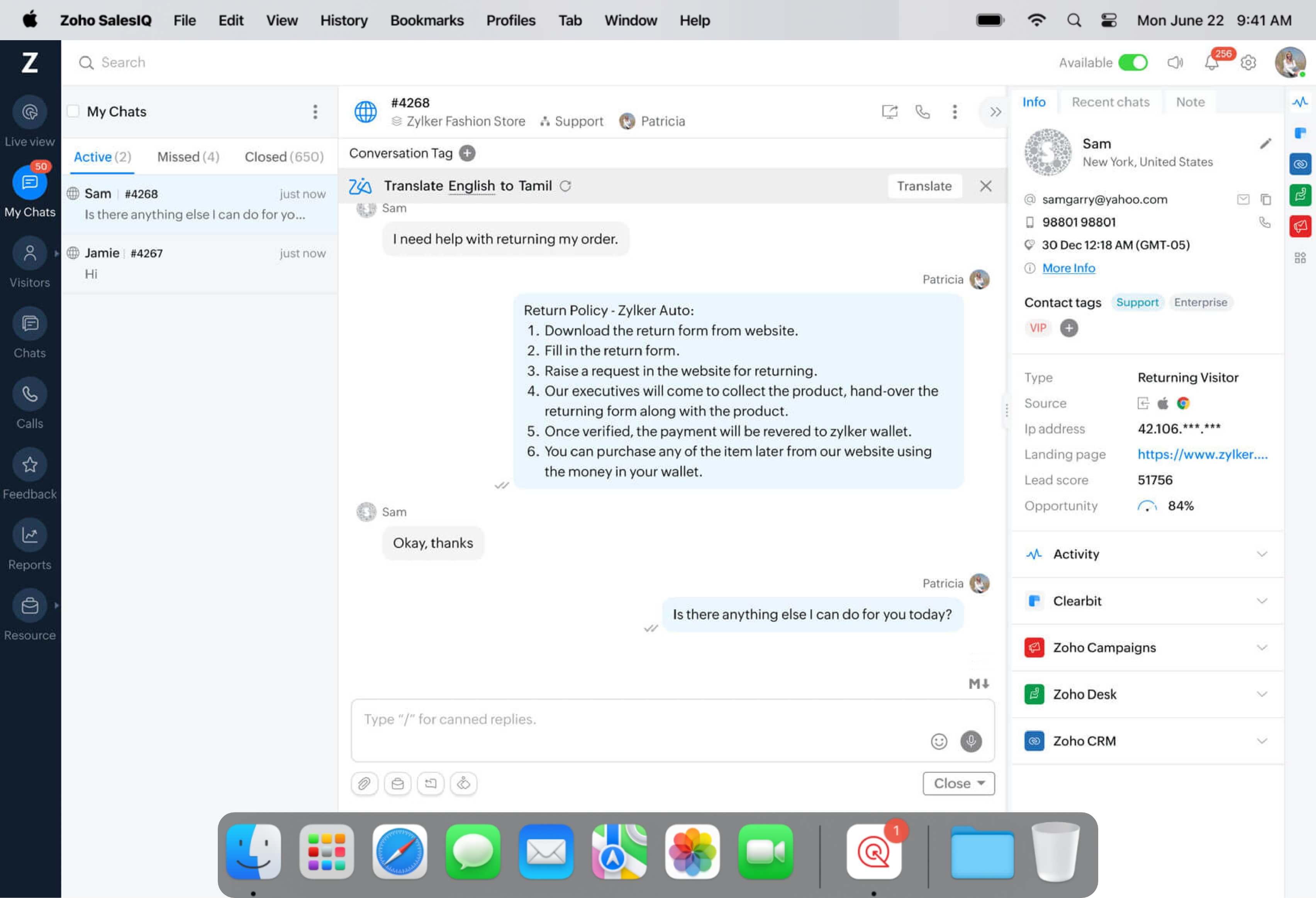 Zoho SalesIQ macOS app for seamless customer connections