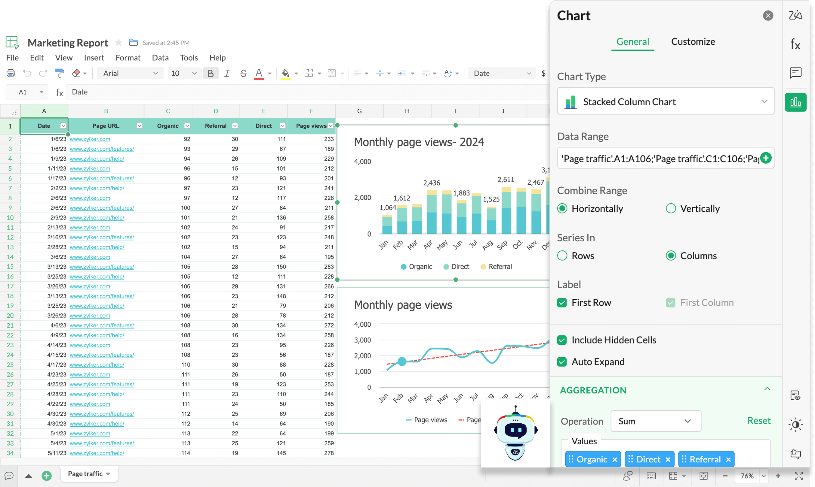 Zoho excel on sale