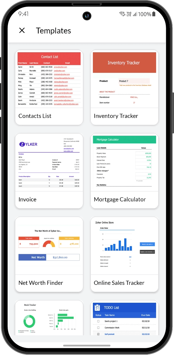 Overlay showing predefined templates