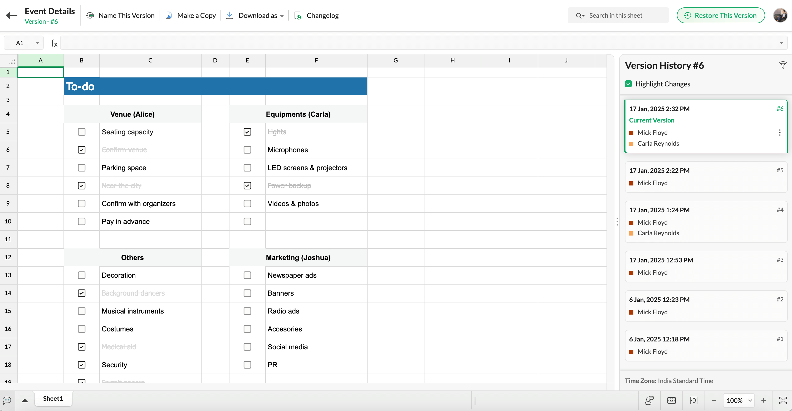 Illustration of collaboration control features in Google Sheets, highlighting key user actions and permissions.