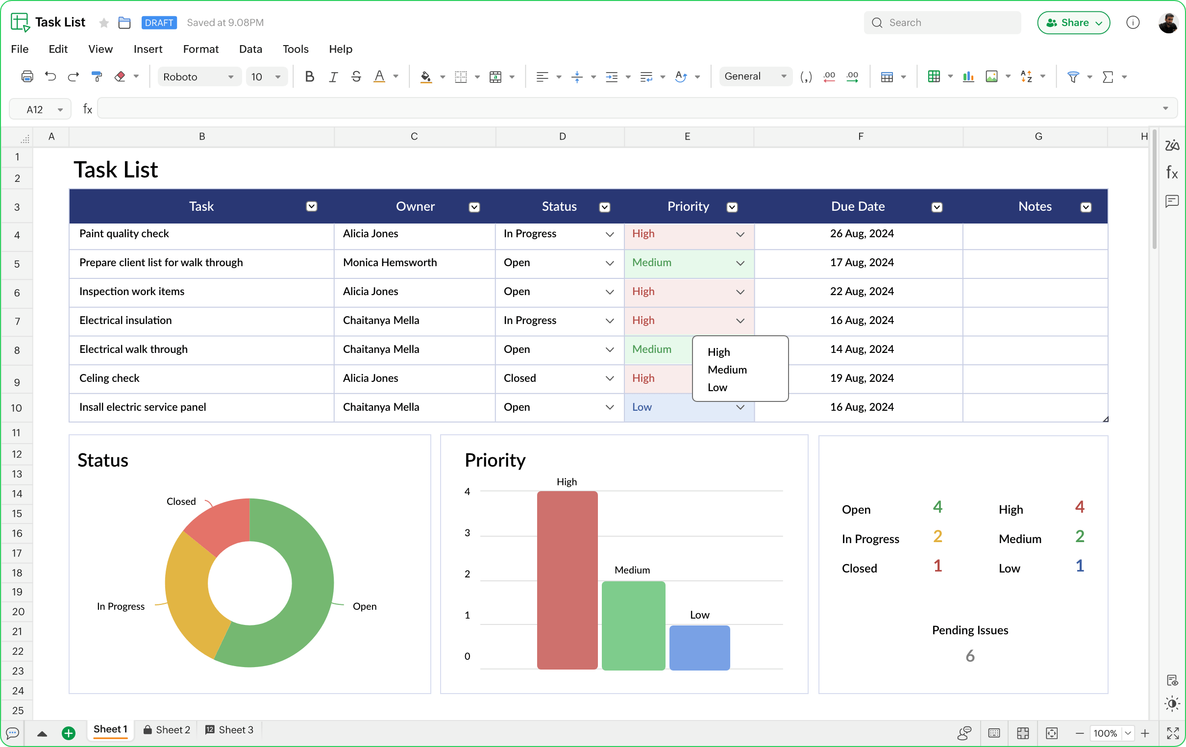 Zoho sheet