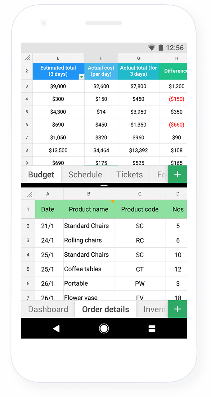 Supported Android features | Zoho Sheet