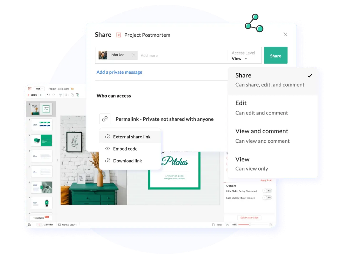 Zoho Show's presentation template with access levels