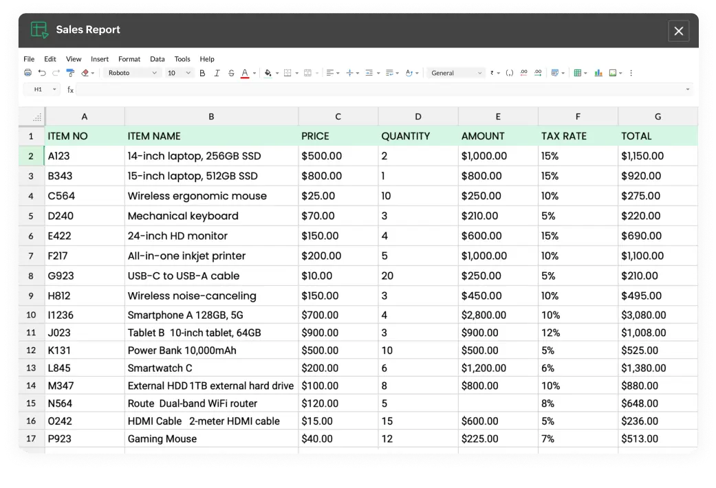 sales report mockup