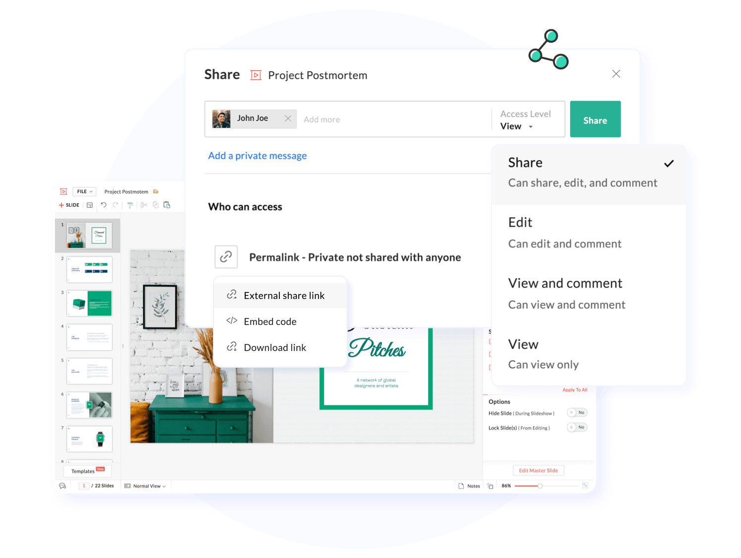 Zoho Show's presentation template with access levels