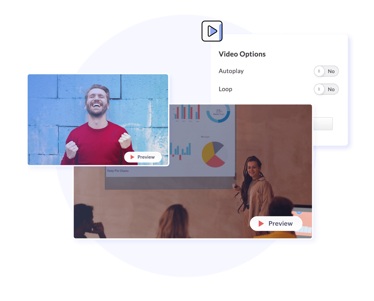 Zoho Show's presentation template with video controls